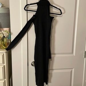 Black Sparkly Cold Shoulder Turtleneck Sweater Dress